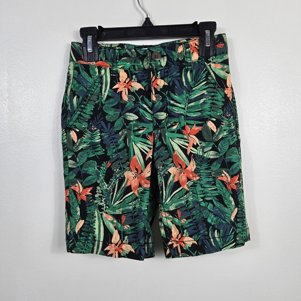 Old Navy Boys Green Orange Tropical Floral Hawaiian Poplin Chino Shorts 6 Jungle